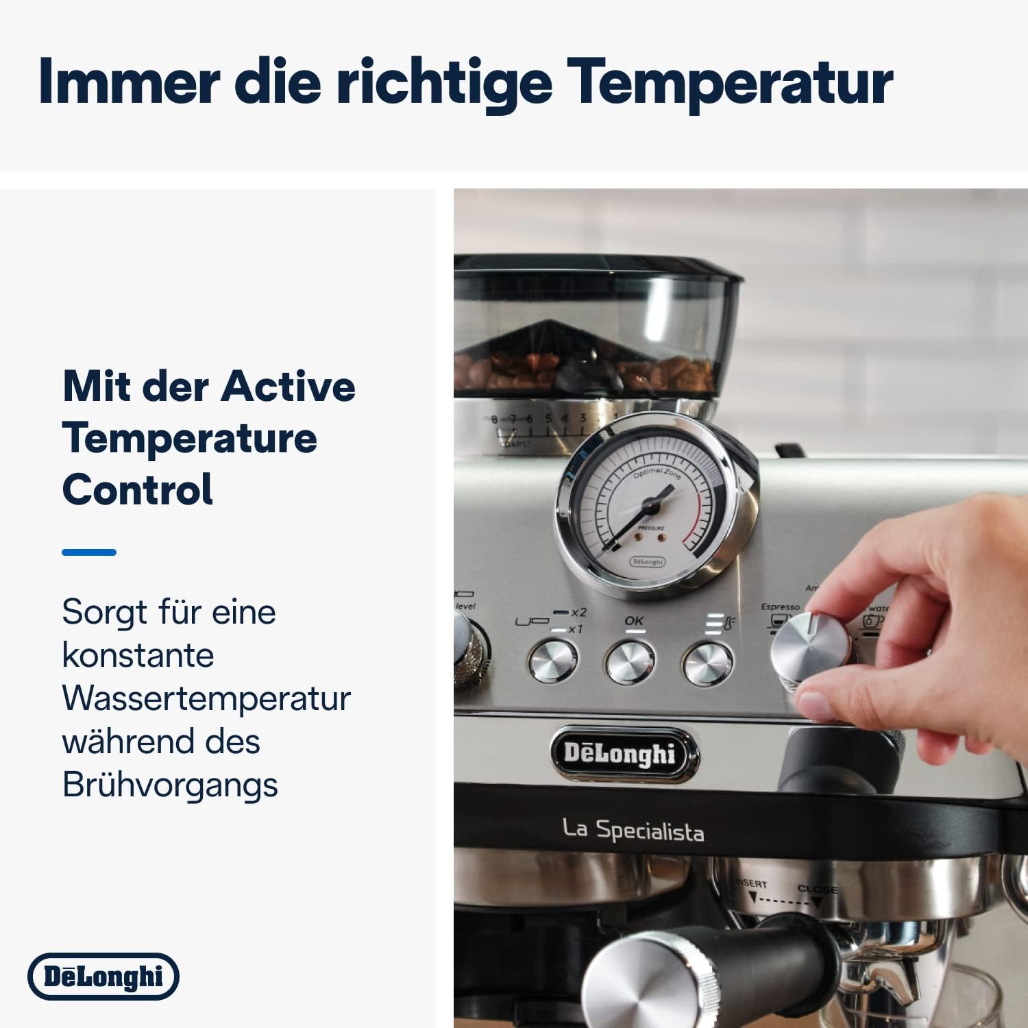 De'Longhi La Specialista Arte EC9155.MB Siebtrgermaschine, Espressomaschine mit Mahlwerk, 8 Mahlgrade, 15 Bar, 3 Temperaturen, Milchschaumdüse, 1300 W, 1,5 l Tank, Edelstahl/Schwarz inkl. Barista-Kit – Bild 7