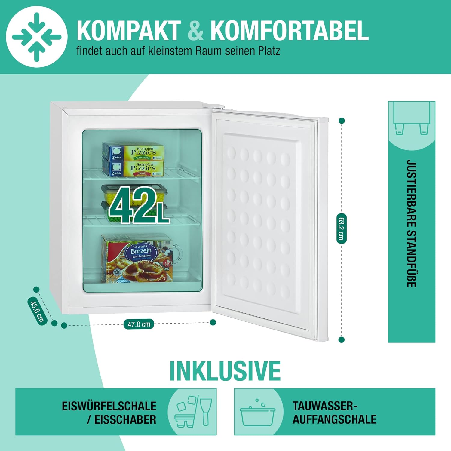 Bomann® Gefrierschrank klein mit 42L Nutzinhalt | Mini Gefrierschrank mit 2 herausnehmbaren Gitterablagen | Gefrierschrank mit wechselbarem Türanschlag & stufenloser Temperaturreglung |GB 7236 schwarz – Bild 19