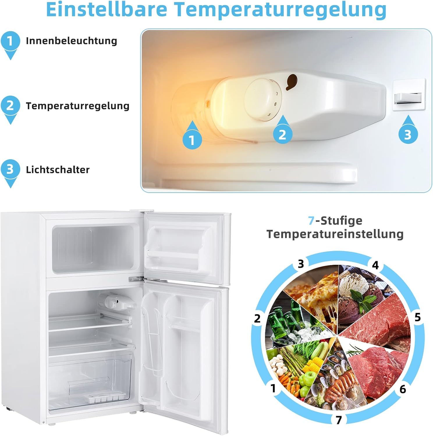 COSTWAY 90L Kühlschrank mit 27L Gefrierfach Kühl-Gefrier-Kombination Standkühlschrank Gefrierschrank mini Kühlschrank (weiß) – Bild 14