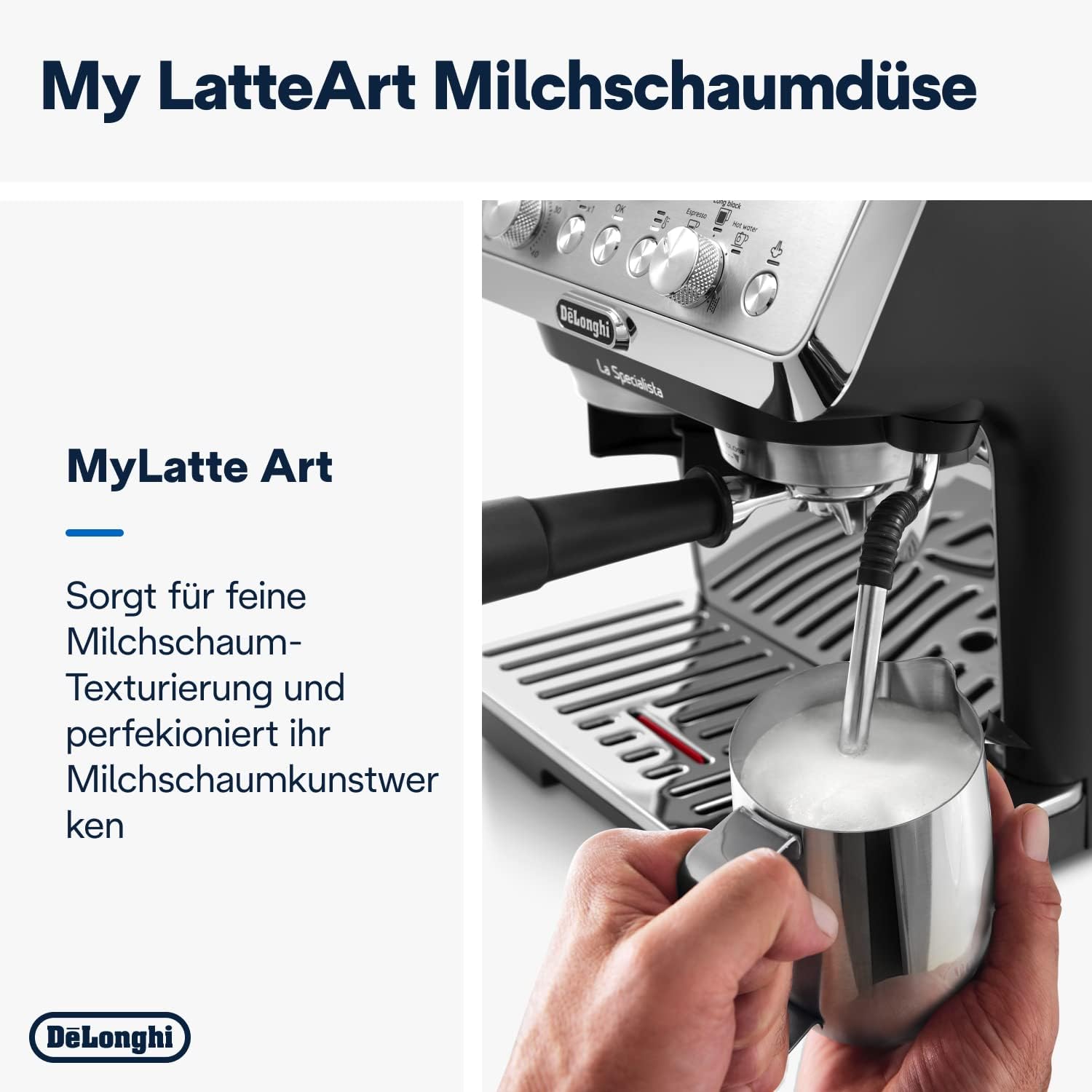 De'Longhi La Specialista Arte EC9155.MB Siebtrgermaschine, Espressomaschine mit Mahlwerk, 8 Mahlgrade, 15 Bar, 3 Temperaturen, Milchschaumdüse, 1300 W, 1,5 l Tank, Edelstahl/Schwarz inkl. Barista-Kit – Bild 8