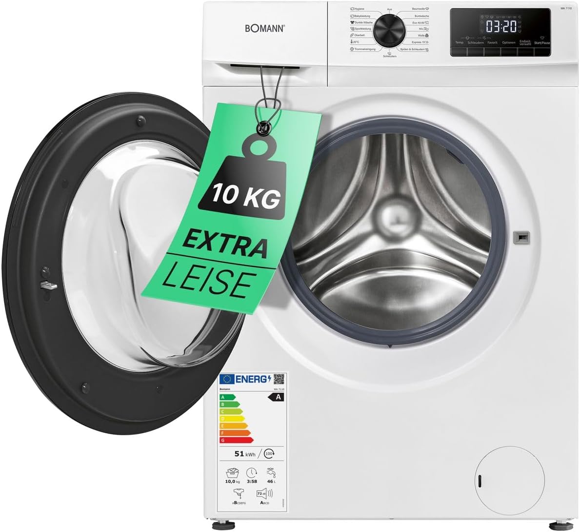 Bomann® Waschmaschine 10kg | max. 1400 U/min | 10 Jahre Motor-Garantie | effizienter, leiser & langlebiger Invertermotor | 15 Programme | Endzeitvorwahl | LED-Display | Washing Machine WA 7110 – Bild 26