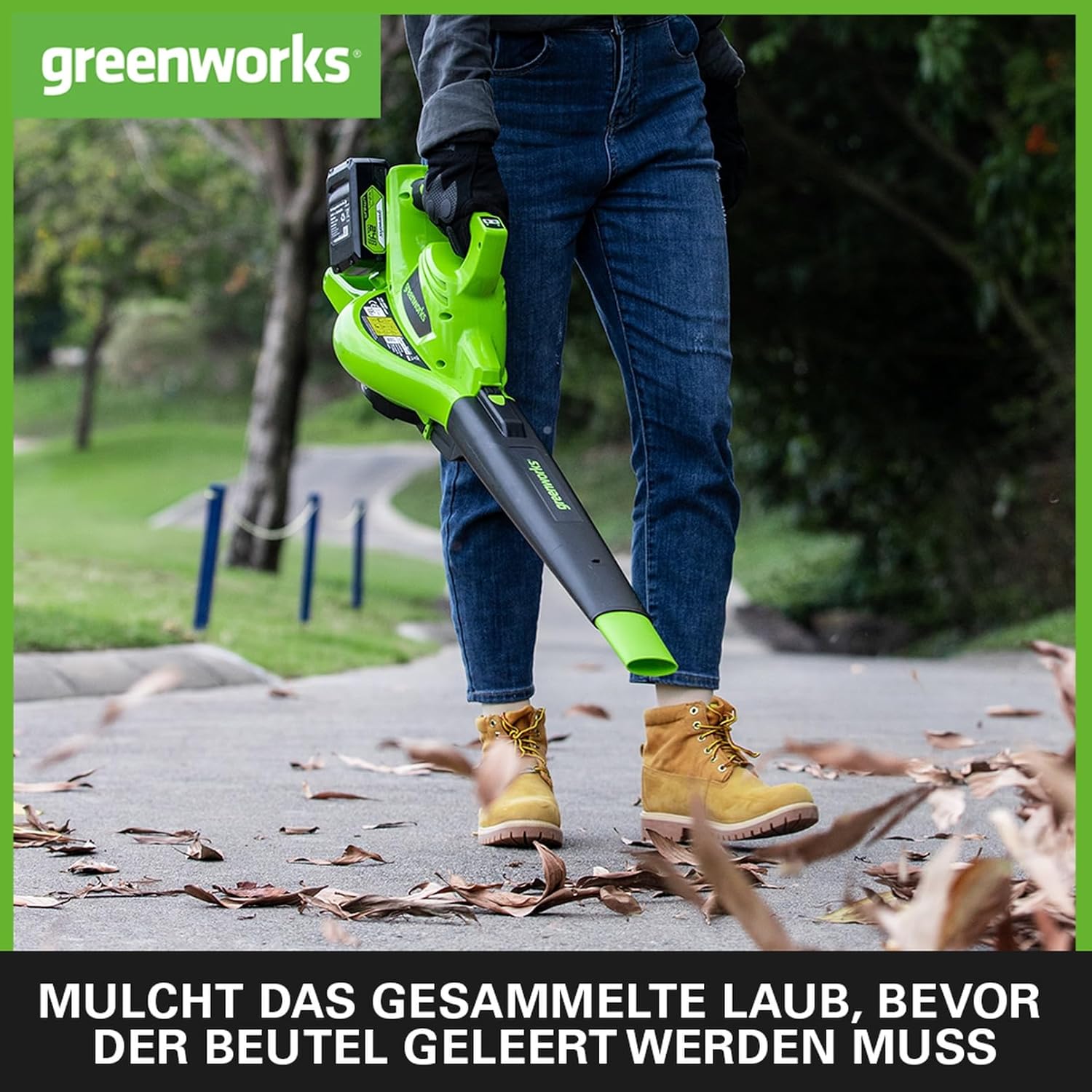 Greenworks 48V(2x24V) Akku Laubsauger / Laubblser mit Schultergurt, bürstenloser Motor, 322 km/h, 9 m/min, 45L Fangsack, zwei 4Ah Batterien & Ladegert, 3 Jahre Garantie GD24X2BVK4X – Bild 7