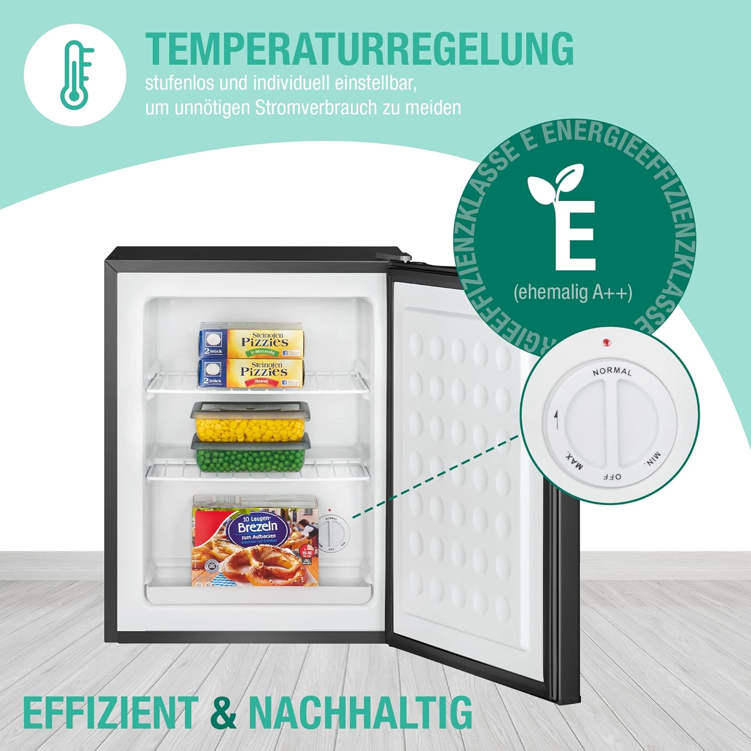 Bomann® Gefrierschrank klein mit 42L Nutzinhalt | Mini Gefrierschrank mit 2 herausnehmbaren Gitterablagen | Gefrierschrank mit wechselbarem Türanschlag & stufenloser Temperaturreglung |GB 7236 schwarz – Bild 3
