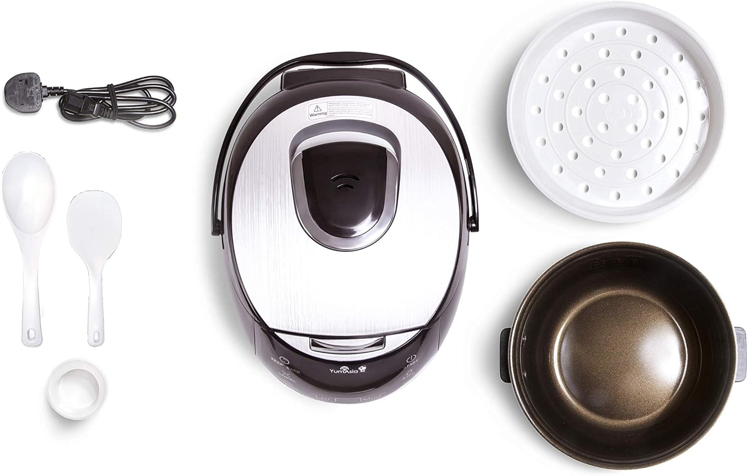 Yum Asia Sakura Reiskocher mit Keramikschale und Advanced Fuzzy Logic (8 Tassen, 1,5 Liter), 6 Reiskochfunktionen, 6 Multikocherfunktionen, Motouch LED-Display, 220-240V EU (schwarz und silber) – Bild 8