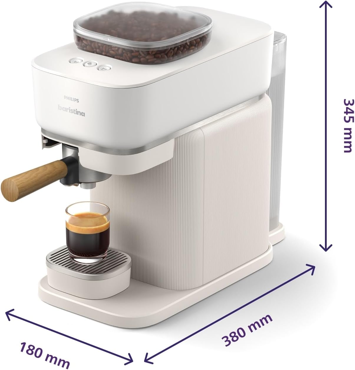 Philips Baristina Espressomaschine - Real Espresso- made simple. Kompakte Kaffeemaschine- Naturweiß mit weißem Siebträger- 16-bar-Pumpendruck- automatisches Mahlwerk- Cafe Crema (BAR300/00) – Bild 38