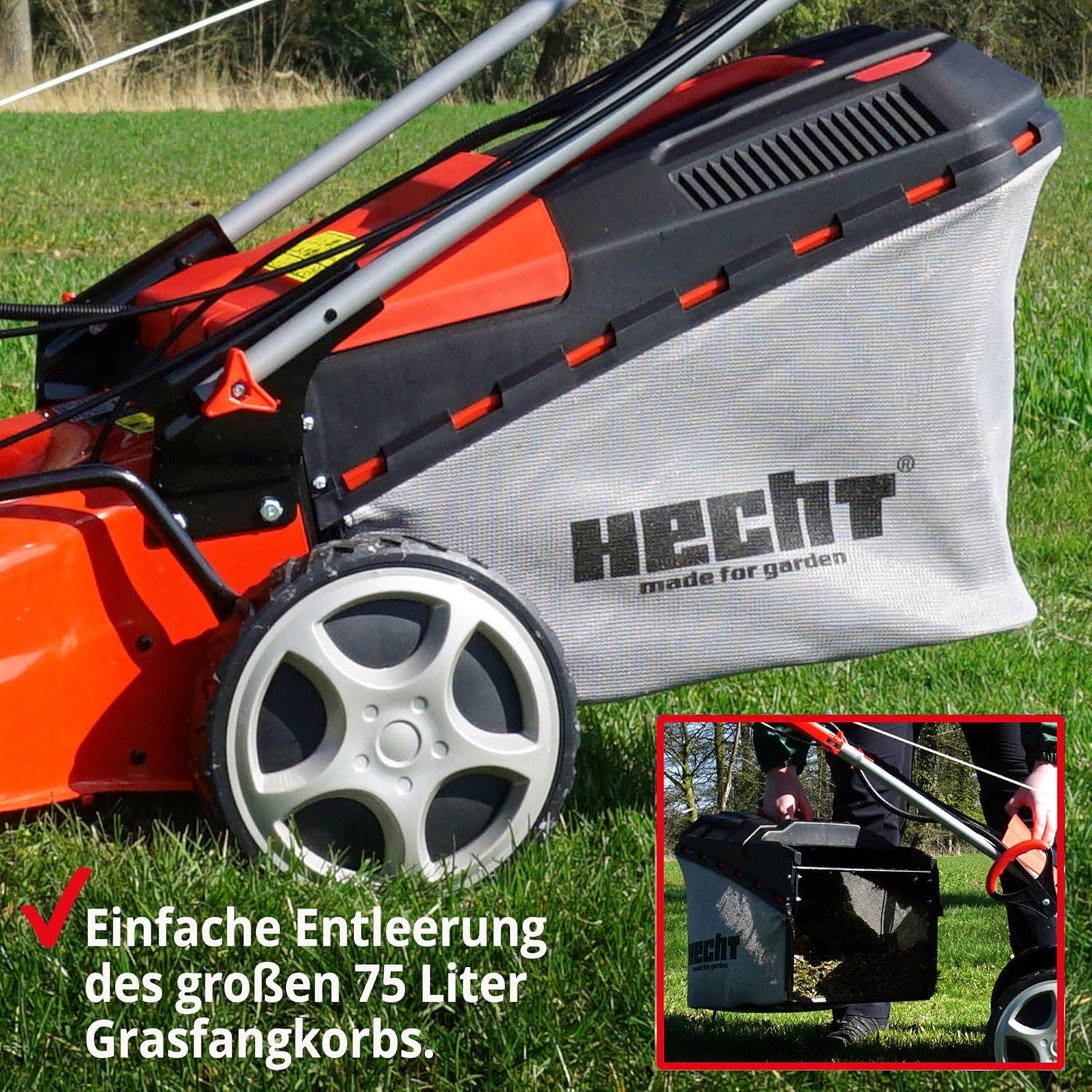 HECHT 5-IN-1 Benzin Rasenmäher – leistungsstarker 4 Takt Eco Motor 4,4 kW (6,0 PS) – Elektrostart – 53 cm Schnittbreite – 75 l Fangkorb – Radantrieb – patentierte Räder – Mulchmäher – Bild 6