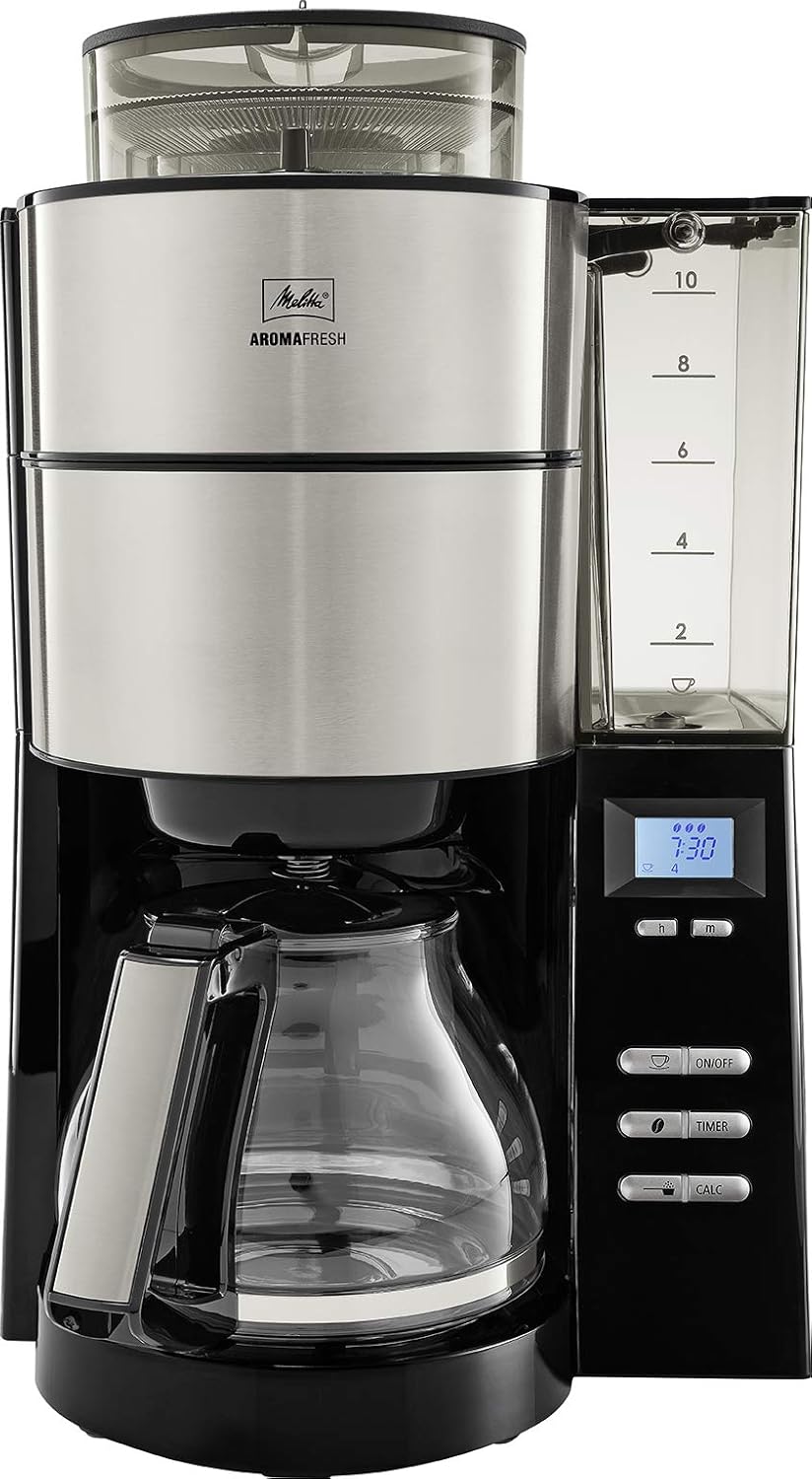 Melitta AromaFresh - Filterkaffeemaschine - mit Glaskanne - integriertes Mahlwerk - Timer Funktion - 10 Tassen - Pure Black – Bild 11