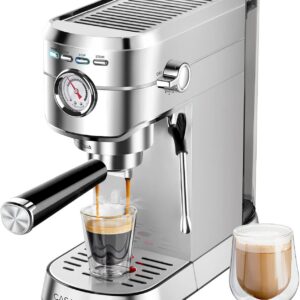 CASABREWS Espresso Siebträgermaschine 20 Bar, Edelstahl-Espressomaschine mit professionellem Milchaufschäumer, Klein Kaffeemaschine Espresso für Cappuccino, Latte & Macchiato, 1L Wassertank, Schwarz