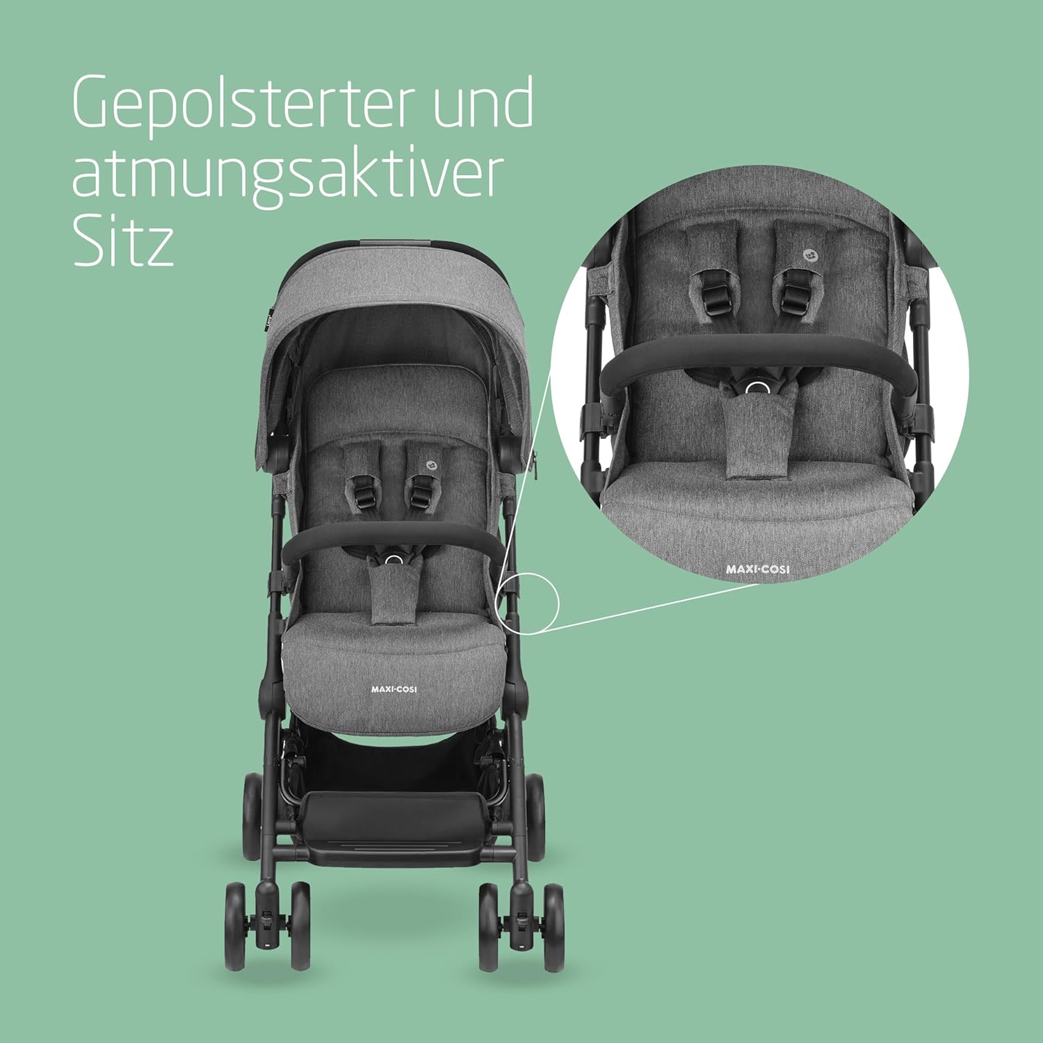 Maxi-Cosi Lara2 Baby Kinderwagen, 0–4 Jahre, 0–22 kg, federleichter, kompakter Buggy, 3 Liegepositionen, flache Liegeposition, klein zusammenklappbar, Schultergurt, Essential Graphite – Bild 39