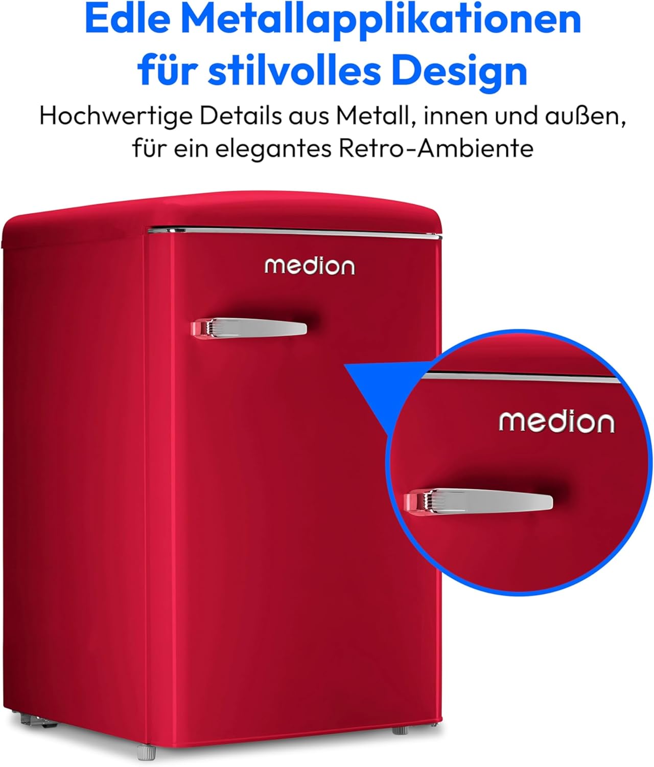 MEDION Retro Kühl-Gefrierkombination (95L Kühlschrank, 13L 4 Sterne Gefrierfach, 108 Liter Nutzinhalt, LED Innenbeleuchtung, Stufenlose Temperaturregelung, MD 37790) rot – Bild 13