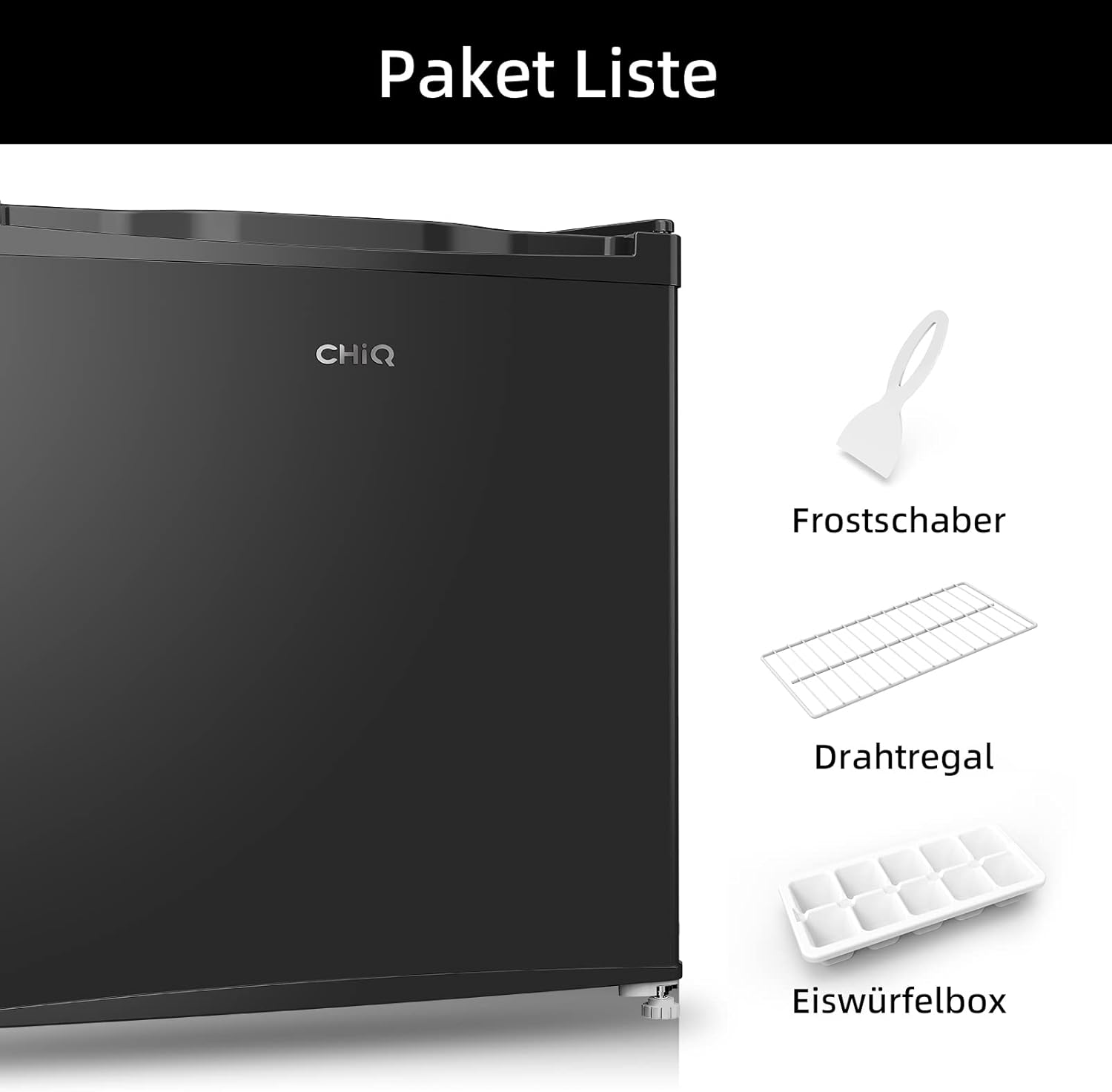 CHIQ Mini Bar Fridge 46 L, Mini Fridge, 49.6 x 47.4 x 44.7 cm (H x W x D), E Energy Consumption 80 kWh per Year, Very Quiet 39 dB – Bild 11