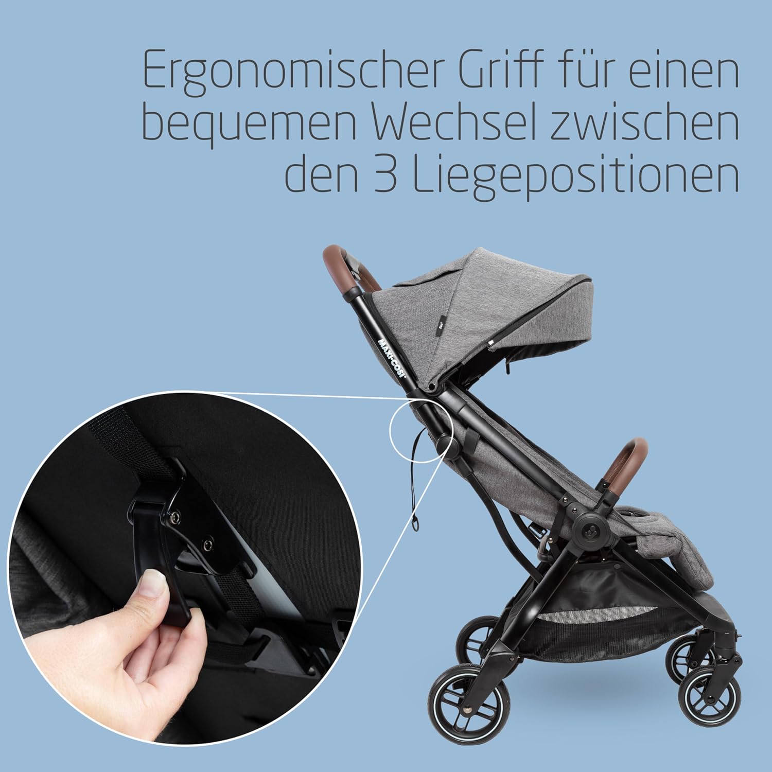 Maxi-Cosi Lara2 Baby Kinderwagen, 0–4 Jahre, 0–22 kg, federleichter, kompakter Buggy, 3 Liegepositionen, flache Liegeposition, klein zusammenklappbar, Schultergurt, Essential Graphite – Bild 19