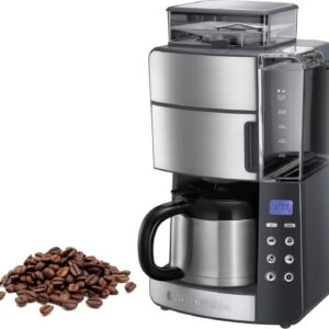Russell Hobbs Kaffeemaschine mit Mahlwerk Thermokanne [Digitaler Timer, Brausekopf für opt. Extraktion & Aroma] Grind&Brew (max 10 Tassen, 3-stufige Mahlgradeinstellung) Filterkaffeemaschine 25620-56