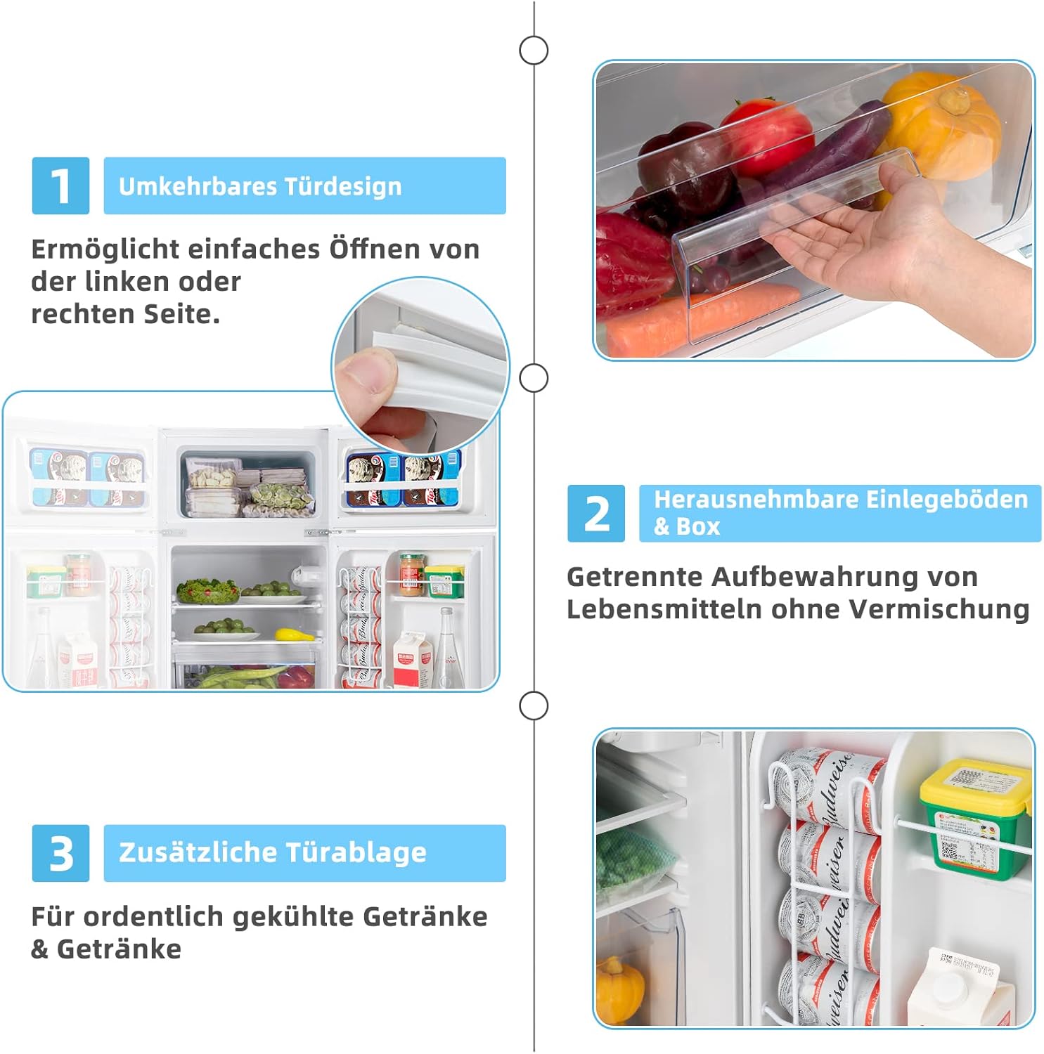 COSTWAY 90L Kühlschrank mit 27L Gefrierfach Kühl-Gefrier-Kombination Standkühlschrank Gefrierschrank mini Kühlschrank (weiß) – Bild 15