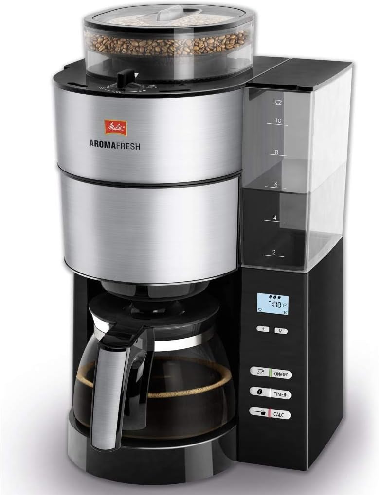Melitta AromaFresh - Filterkaffeemaschine - mit Glaskanne - integriertes Mahlwerk - Timer Funktion - 10 Tassen - Pure Black – Bild 6