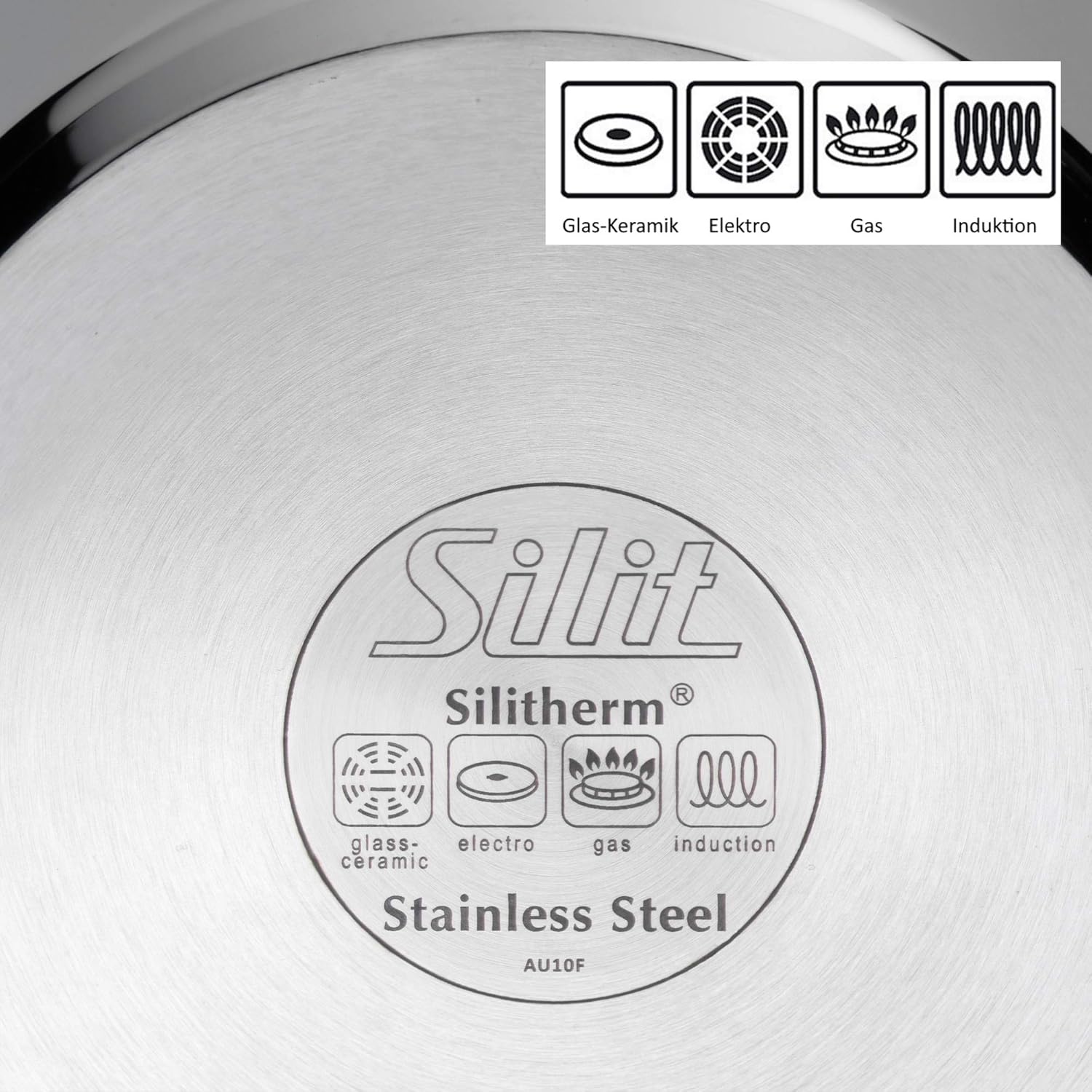 Silit Toskana Topfset induktionsgeeignet 10-teilig, Kochtopf Set mit Glasdeckel, Induktionskochtöpfe, Milchtopf, Dämpfer, Pfanne, Edelstahl teilmattiert, Induktions Töpfe Set unbeschichtet – Bild 10