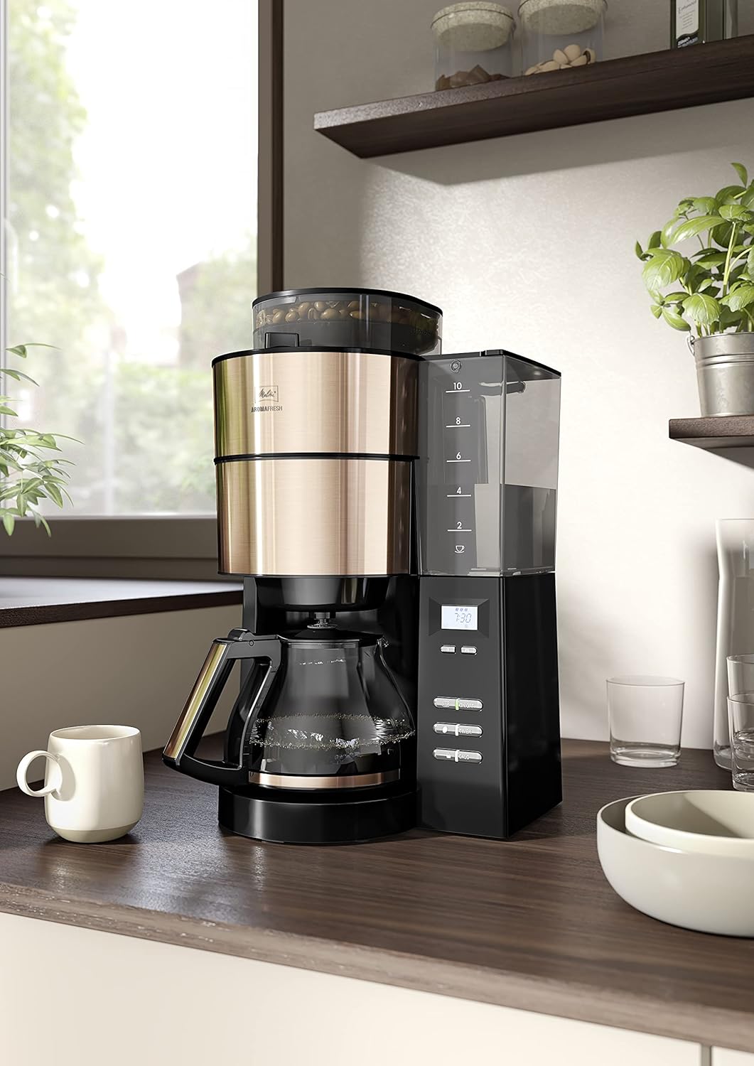 Melitta AromaFresh - Filterkaffeemaschine - mit Glaskanne - integriertes Mahlwerk - Timer Funktion - 10 Tassen - Pure Black – Bild 53