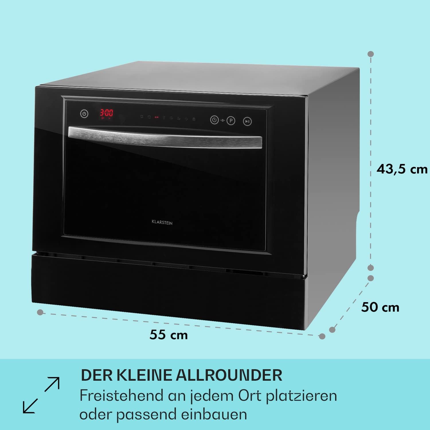 Klarstein ia 8 - Spülmaschine, Geschirrspüler, Freistehend, Teilintegriert, F, 55 cm breit, 8 Maßgedecke, 6 Programme, Aquastop, silber – Bild 49