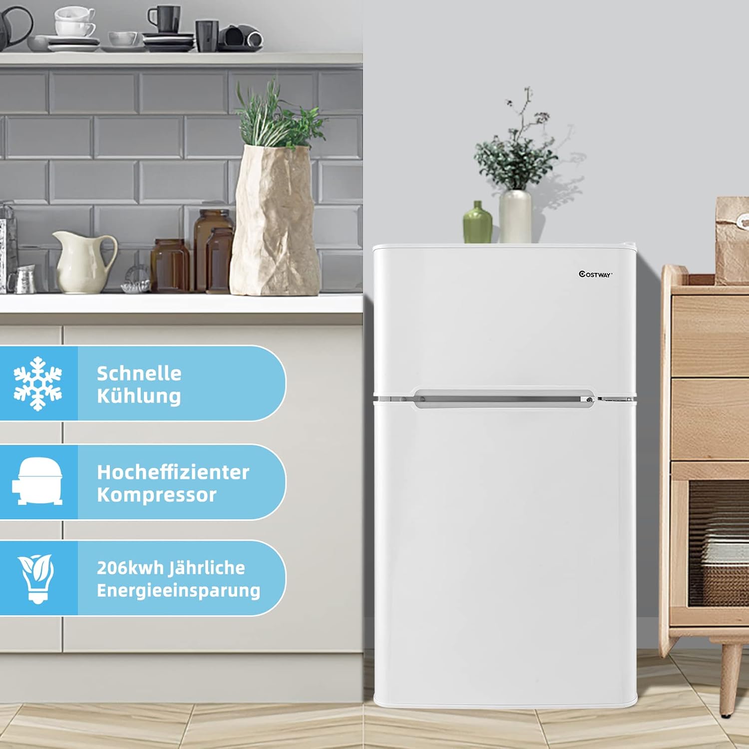 COSTWAY 90L Kühlschrank mit 27L Gefrierfach Kühl-Gefrier-Kombination Standkühlschrank Gefrierschrank mini Kühlschrank (weiß) – Bild 19