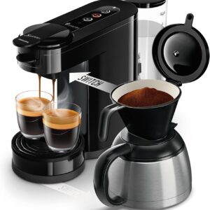 Philips Senseo Switch Pad- und Filterkaffeemaschine, 2-in-1-Brühtechnologie, 1-Liter-Wasserbehlter, 7 Tassen in einem Durchgang, Klavierlackschwarz (HD6592/64)