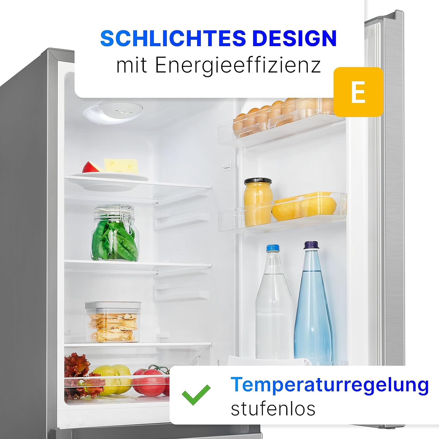 Bomann® Kühlschrank mit Gefrierfach 143cm hoch | Kühl Gefrierkombination 175L mit 3 Ablagen & 3 Schubladen | Türanschlag wechselbar | leise Kühlgefrierkombi 39db | Kühlschrank KG 320.2 inox – Bild 3
