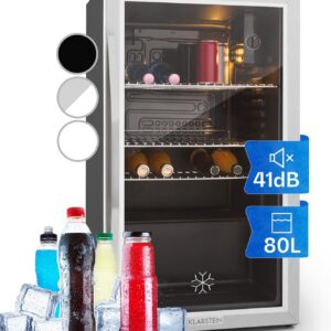 Klarstein Mini Kühlschrank mit Glastür für Zimmer, Getrnkekühlschrank mit Verstellbaren Ablagen, Kleiner 80 Liter, Indoor/Outdoor Kühlschrank Leise