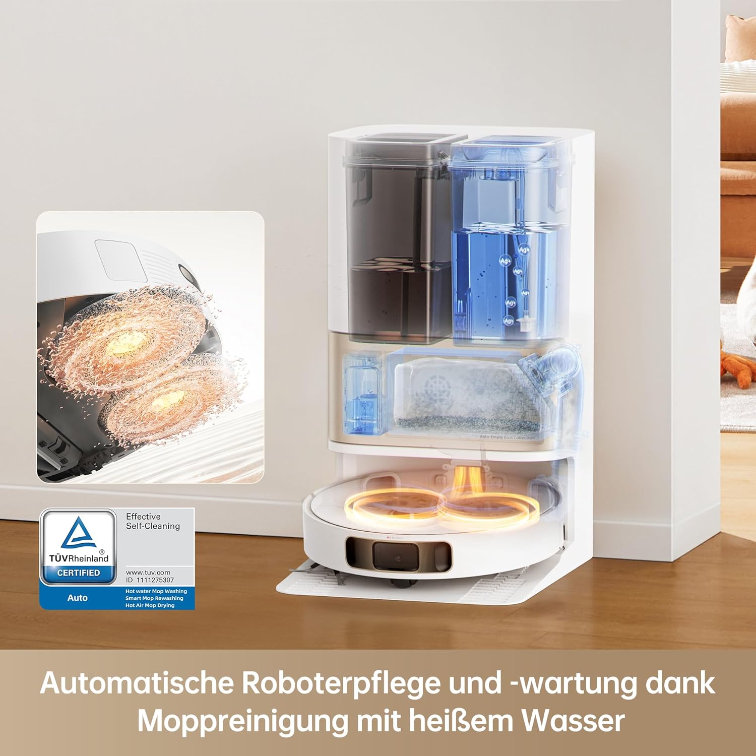 dreame L10s Pro Ultra Heat Roboter Staubsauger mit Automatische Moppreinigung mit heiem Wasser, Moppverlngerung, 7.000 Pa Saugkraft, Doppelte Mopp- und Bodenreinigung, Teppicherkennung – Bild 5