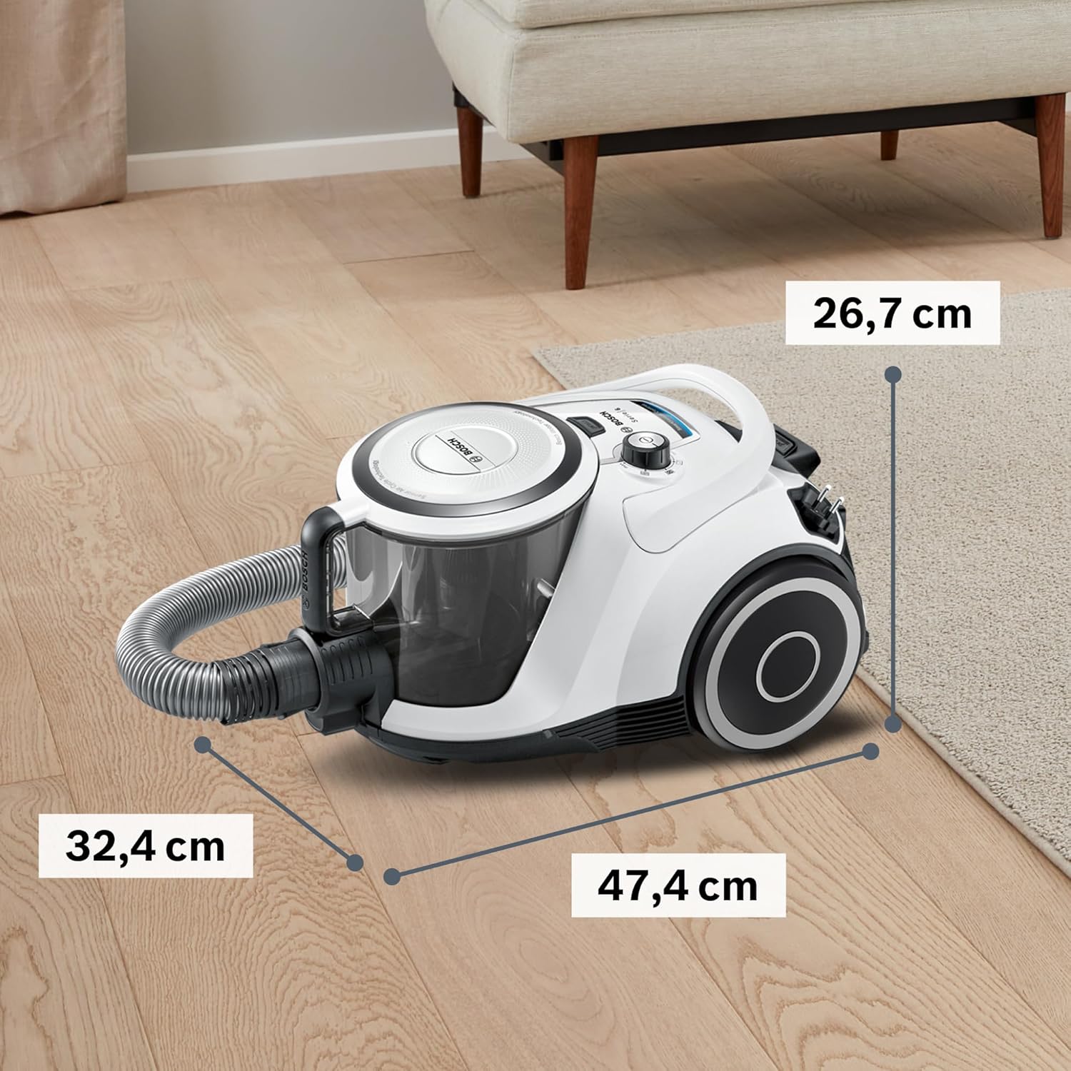 Bosch Staubsauger beutellos Serie 6 BGC41X36, Bodenstaubsauger, ideal für Allergiker, Hygiene-Filter, Bodendüse für Parkett, Teppich, Fliesen, Starke Saugleistung, leise, 700 W, blau – Bild 14