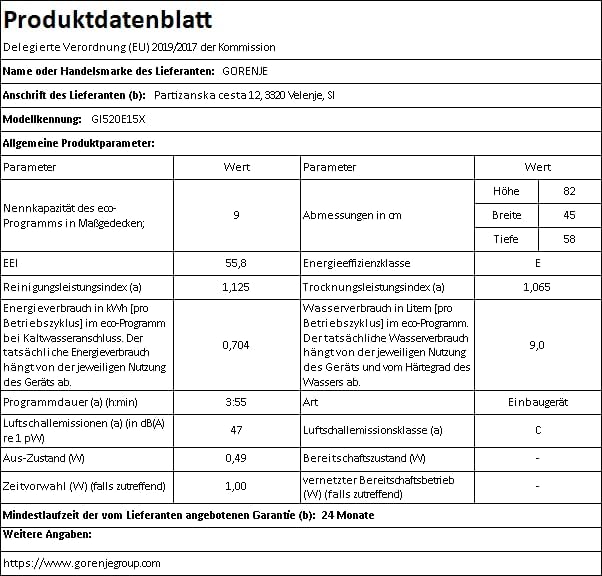 Gorenje GI 520 E15X Teilintegrierbarer Geschirrspüler / 45cm / 9 Maßgedecke / 5 Programme / 1h Reinigungsprogramm / höhenverstellbarer Oberkorb / vollständiger Überlaufschutz, Eingebaut, Edelstahl – Bild 40