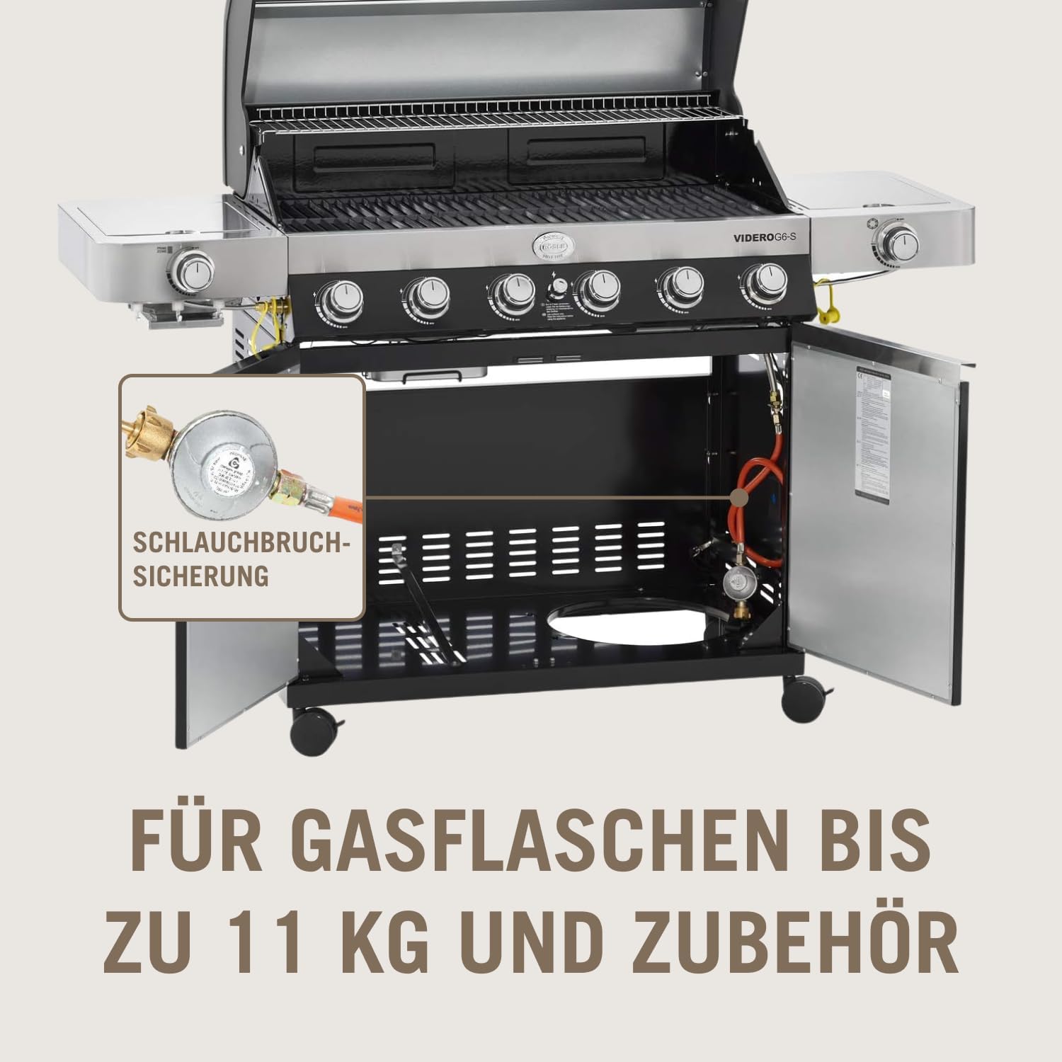 RÖSLE Elektrogrill BBQ-Portable Videro E2-P, tragbarer Tischgrill mit 2 Brennern, Warmhalterost und Deckel mit Glaseinsatz, pulverbeschichteter Stahl, schwarz/silbern – Bild 67
