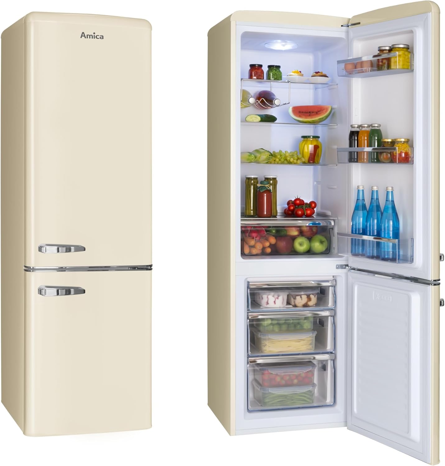 Amica KGCR 387 100 B Retro Kühl-/Gefrierkombination / Coffee Cream (Beige) / 181cm (H) x 55cm (B) x 62cm (T) / Retro-Design / Kühlschrank mit Gefrierfach – Bild 13