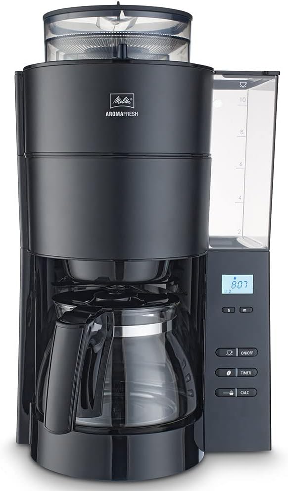 Melitta AromaFresh - Filterkaffeemaschine - mit Glaskanne - integriertes Mahlwerk - Timer Funktion - 10 Tassen - Pure Black – Bild 3