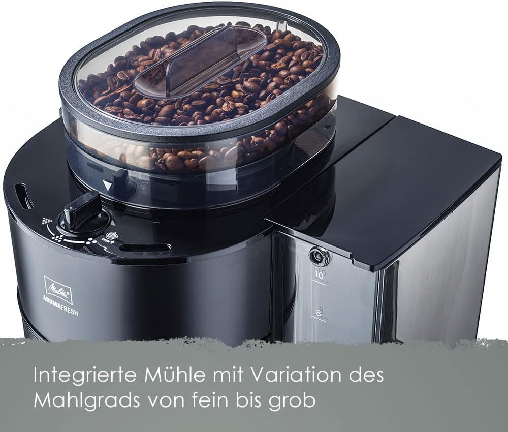 Melitta AromaFresh - Filterkaffeemaschine - mit Glaskanne - integriertes Mahlwerk - Timer Funktion - 10 Tassen - Pure Black – Bild 25