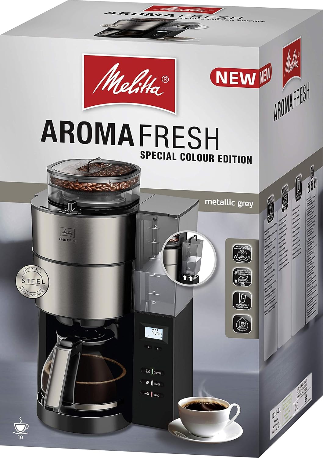 Melitta AromaFresh - Filterkaffeemaschine - mit Glaskanne - integriertes Mahlwerk - Timer Funktion - 10 Tassen - Pure Black – Bild 35