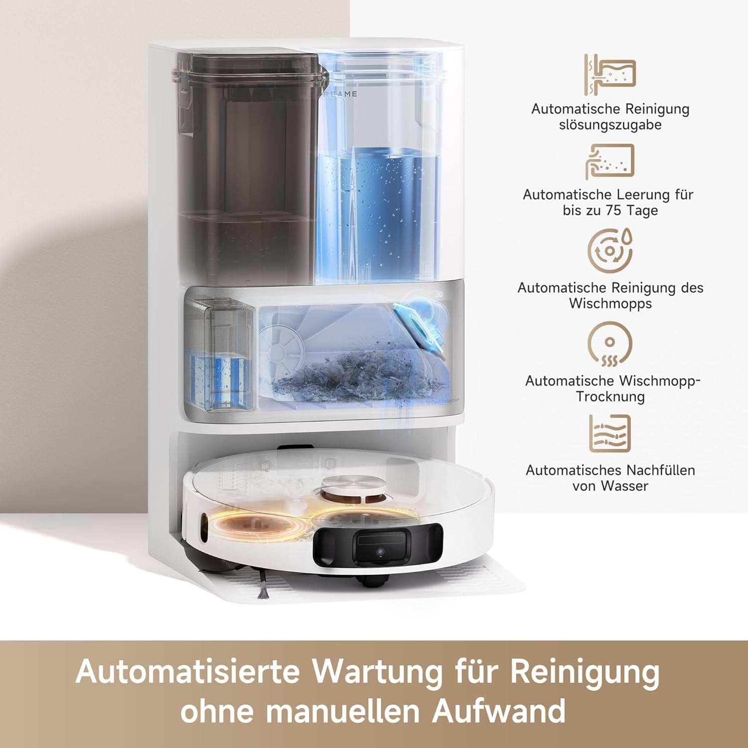 dreame L10s Pro Ultra Heat Roboter Staubsauger mit Automatische Moppreinigung mit heiem Wasser, Moppverlngerung, 7.000 Pa Saugkraft, Doppelte Mopp- und Bodenreinigung, Teppicherkennung – Bild 12