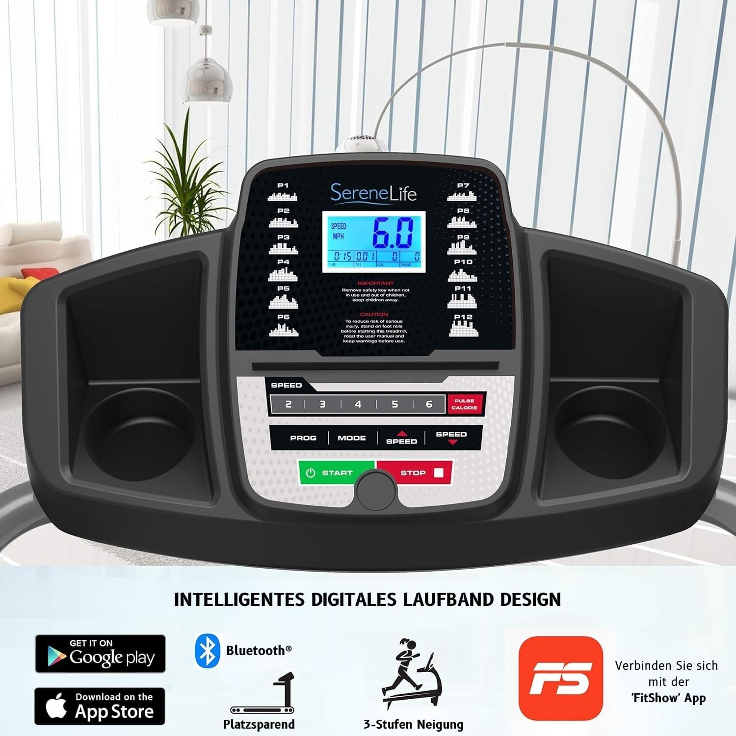 SereneLife Laufband für zuhause - Walking Pad klappbar, Running pad, mit LED-Anzeige,Treadmill for Home, Bluetooth App Sync, Digital Fitness, Walkpad mit Steigung, bis zu 10km/h – Bild 6