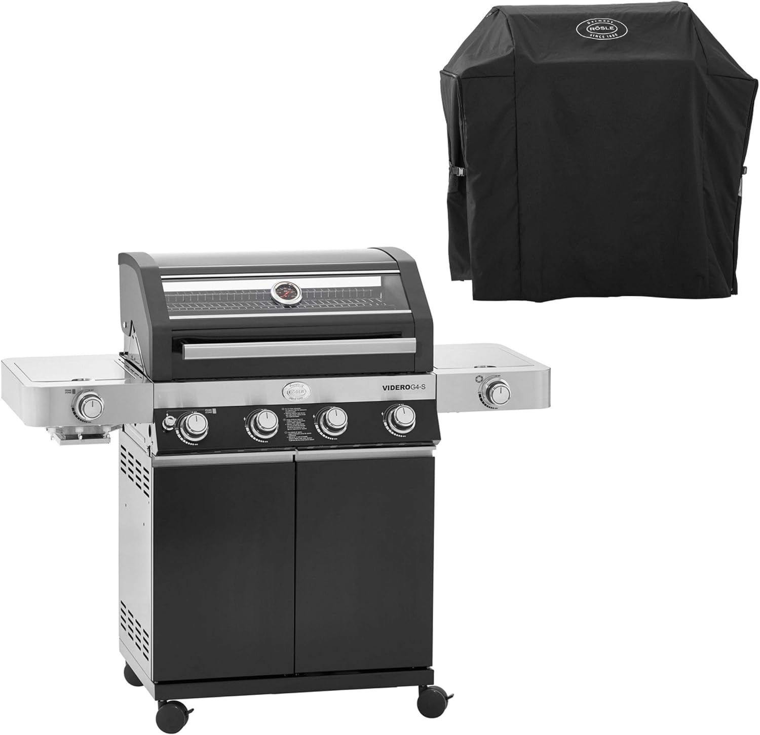 RÖSLE Elektrogrill BBQ-Portable Videro E2-P, tragbarer Tischgrill mit 2 Brennern, Warmhalterost und Deckel mit Glaseinsatz, pulverbeschichteter Stahl, schwarz/silbern – Bild 9