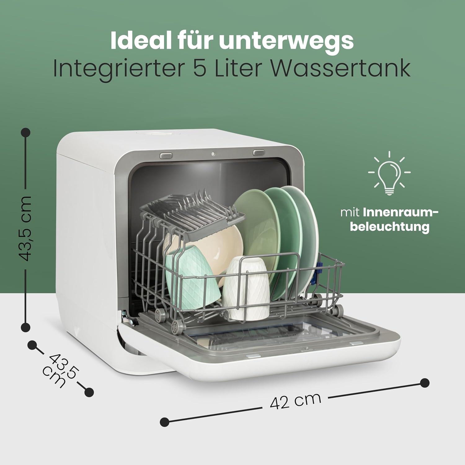 Bomann® Tischgeschirrspüler mit 5L Wassertank | ohne Wasseranschluss nutzbar | Mini Geschirrspüler | 5 Programme | Mini Spülmaschine 1-24 h Startvorwahl | Spülmaschine klein Tischspülmaschine TSG 5701 – Bild 3
