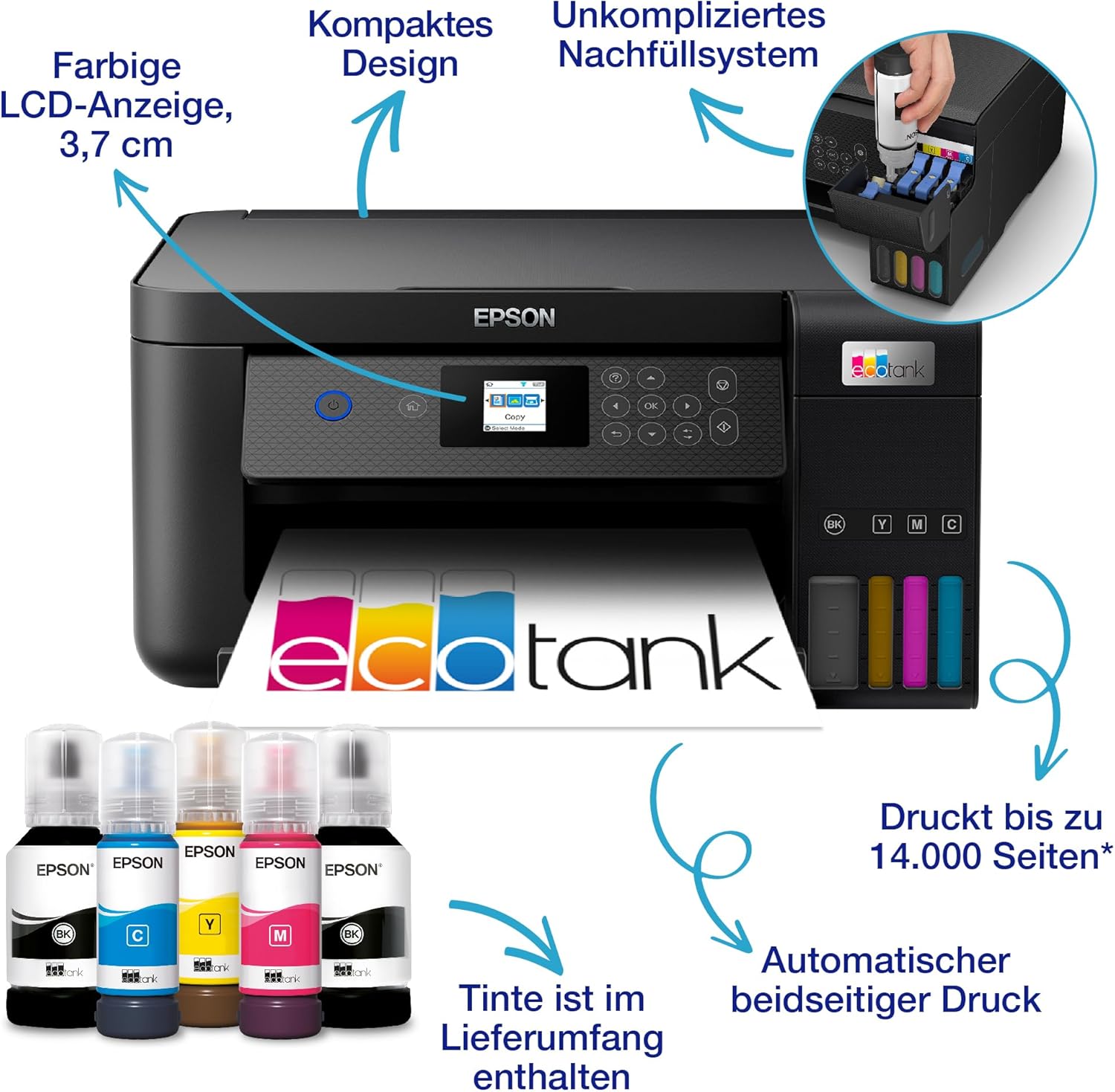 Epson EcoTank ET-2870 A4-Multifunktions-Wi-Fi-Tintentankdrucker, mit einem im Lieferumfang enthaltenen Vorrat an Tinten bis zu 3 Jahren – Bild 34