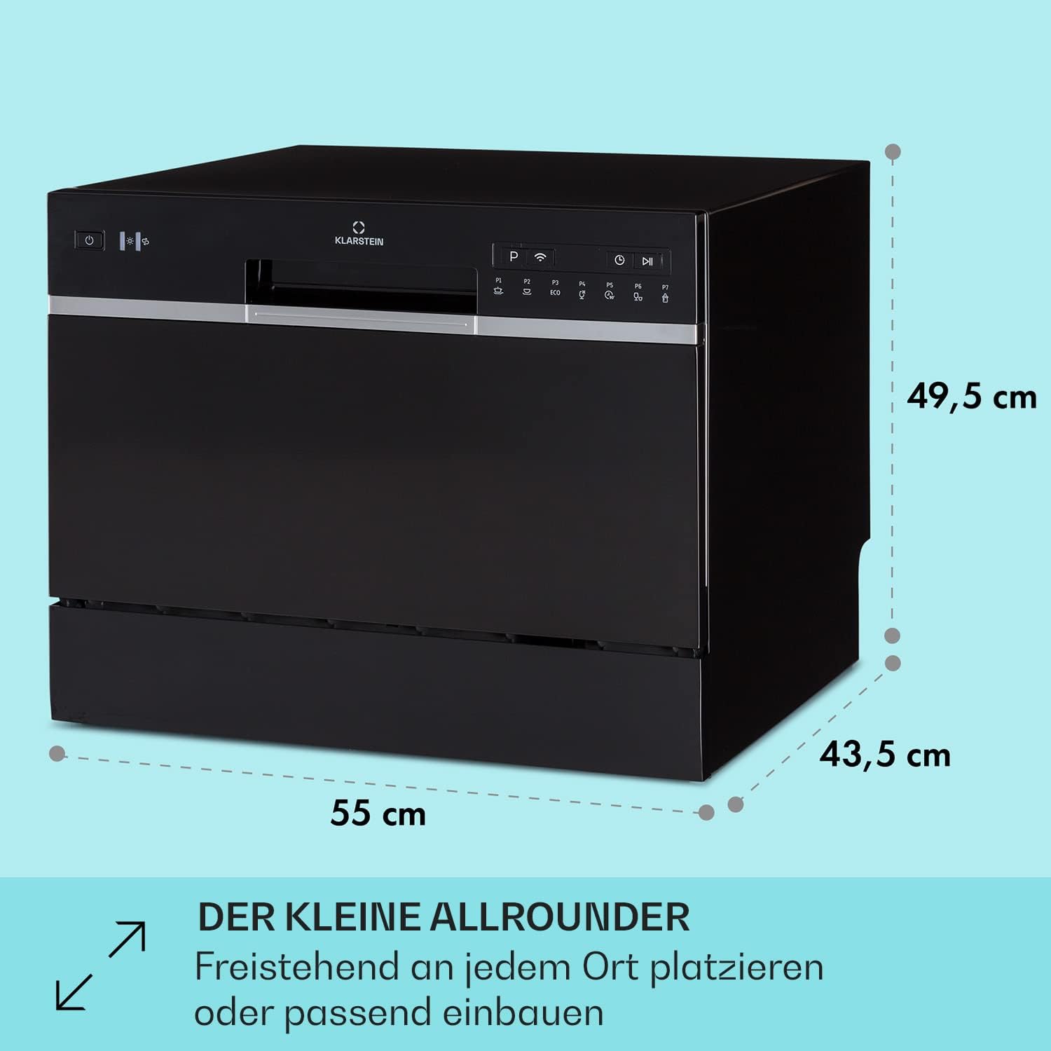 Klarstein ia 8 - Spülmaschine, Geschirrspüler, Freistehend, Teilintegriert, F, 55 cm breit, 8 Maßgedecke, 6 Programme, Aquastop, silber – Bild 63