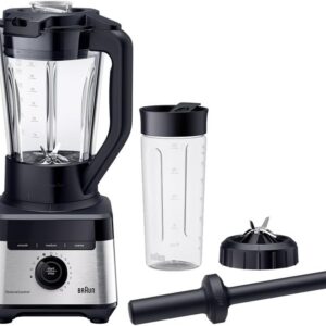 Braun PowerBlend 9 JB9040 Hochleistungsmixer – Mixer mit Tritan-Krug, 18 Mixprogramme, 10 Geschwindigkeiten + Pulsfunktion, Heißsuppenfunktion, Reinigungsprogramm, Ausguss, 1600 W, Schwarz
