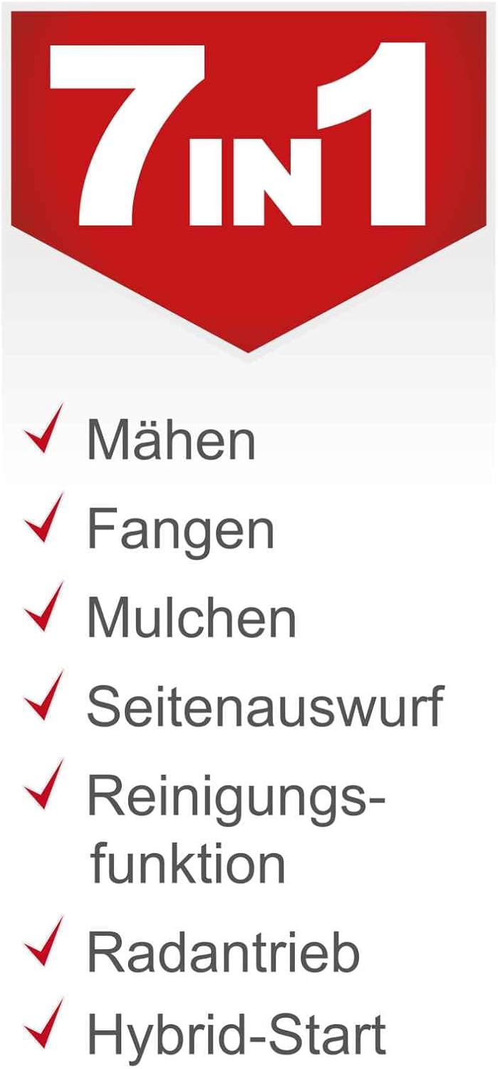 Scheppach MS150-46E Benzin Rasenmäher mit E-Start | 46cm Schnittbreite | Reinigungsfunktion | 55 Liter Fangkorb | Stahlgehäuse | 7-stufige Höhenverstellung | Mulchfunktion | Radantrieb | Seitenauswurf – Bild 3