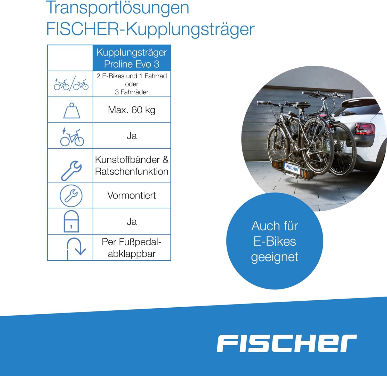 Fischer Kupplungs-Fahrradträger ProlineEvo 2, für 2 Fahrräder bis 60kg Nutzlast, E-Bike geeignet, vormontiert, abschließbar, faltbar – Bild 25