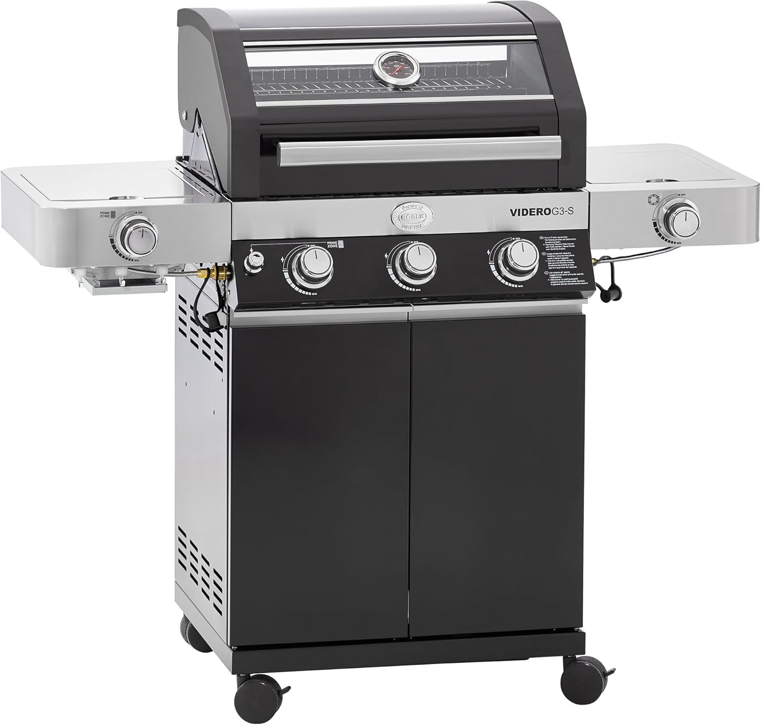 RÖSLE Elektrogrill BBQ-Portable Videro E2-P, tragbarer Tischgrill mit 2 Brennern, Warmhalterost und Deckel mit Glaseinsatz, pulverbeschichteter Stahl, schwarz/silbern – Bild 17
