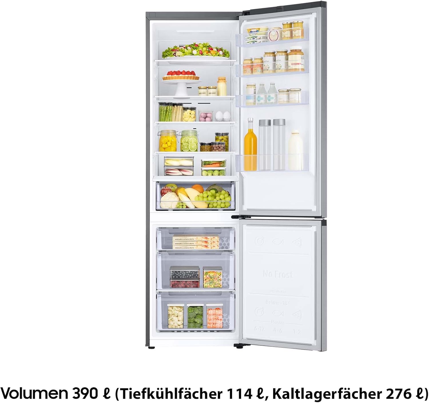 Kühl-Gefrier-Kombination, Kühlschrank mit Gefrierfach, 203 cm, 390 l Gesamtvolumen, 114 l Gefrierteil, AI Energy Mode, Edelstahl-Look, RL38C600CSA/EG – Bild 13