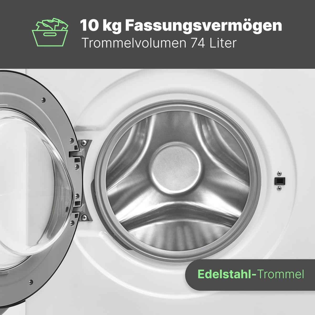 Bomann® Waschmaschine 10kg | max. 1400 U/min | 10 Jahre Motor-Garantie | effizienter, leiser & langlebiger Invertermotor | 15 Programme | Endzeitvorwahl | LED-Display | Washing Machine WA 7110 – Bild 14