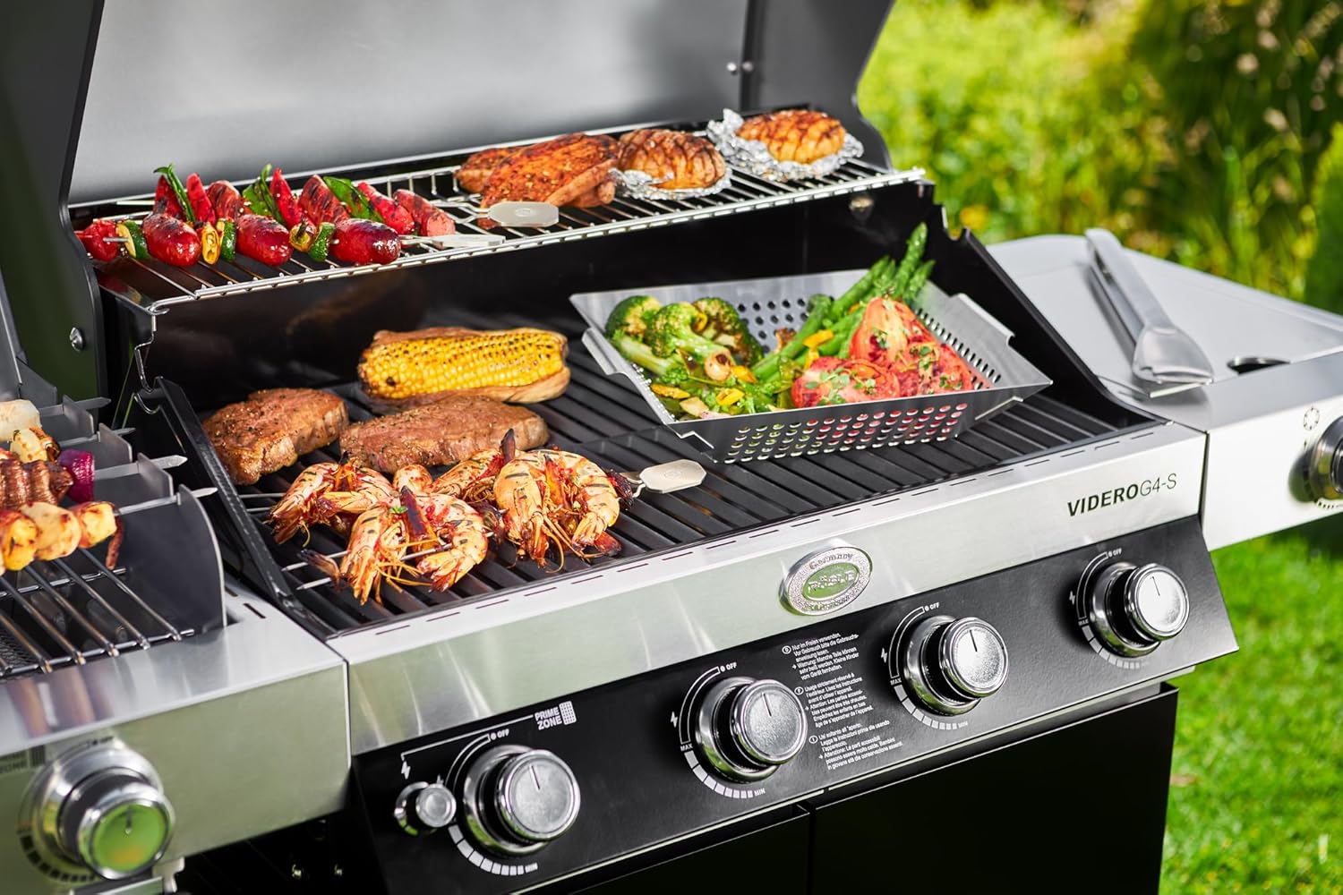 RÖSLE Elektrogrill BBQ-Portable Videro E2-P, tragbarer Tischgrill mit 2 Brennern, Warmhalterost und Deckel mit Glaseinsatz, pulverbeschichteter Stahl, schwarz/silbern – Bild 65