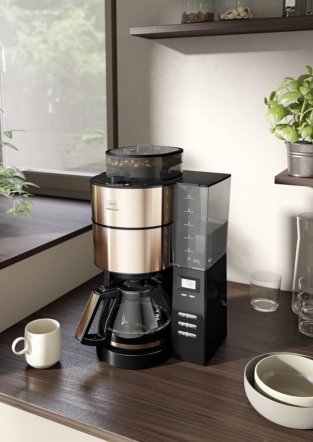 Melitta AromaFresh - Filterkaffeemaschine - mit Glaskanne - integriertes Mahlwerk - Timer Funktion - 10 Tassen - Pure Black – Bild 55
