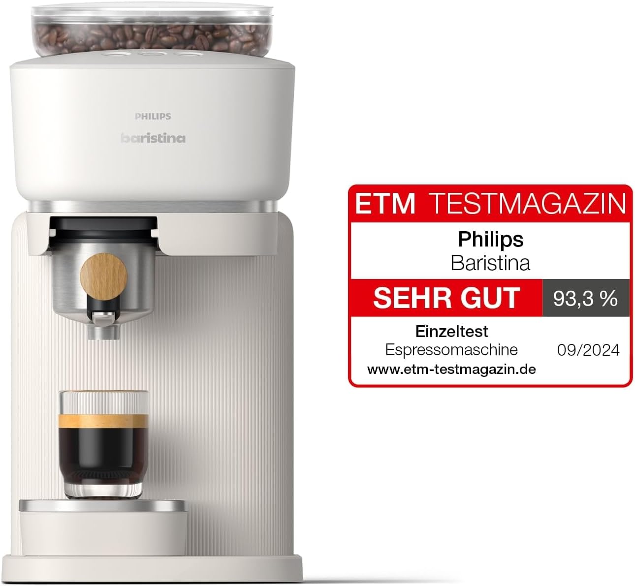 Philips Baristina Espressomaschine - Real Espresso- made simple. Kompakte Kaffeemaschine- Naturweiß mit weißem Siebträger- 16-bar-Pumpendruck- automatisches Mahlwerk- Cafe Crema (BAR300/00) – Bild 40