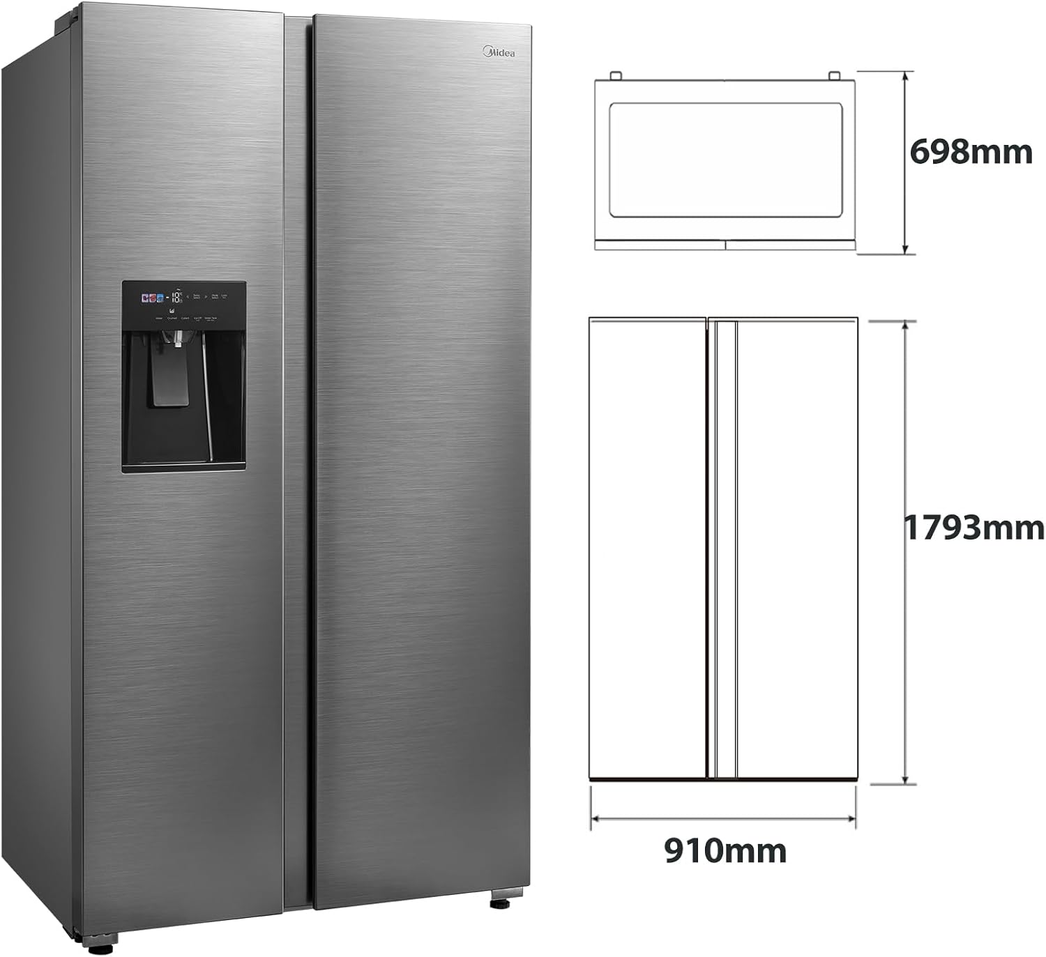 Midea KS-DDX 6.32 WT Side-by-Side Kühl-/Gefrierkombination/ 178,8 cm Hhe/ 254 kWh/Jahr/No Frost/Dual Inverter Compressor/mit 3in1 Wasser-/Eisspender und Wassertank, Dark Inox – Bild 14